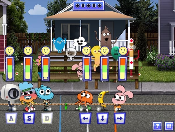 Game Olympic gumball thi chay nhay keo co nem lon